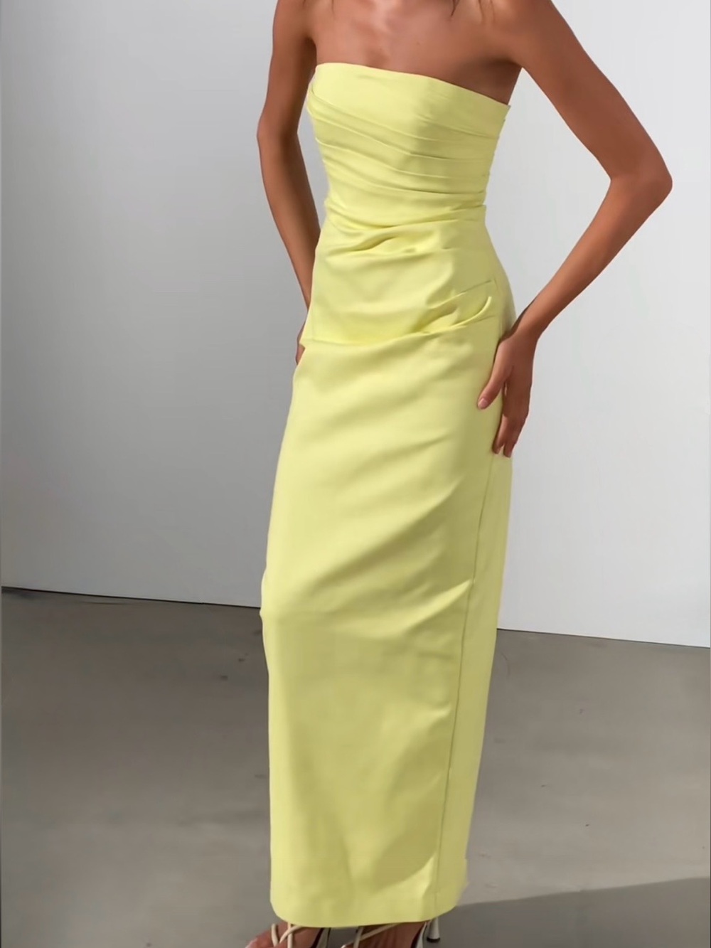 Shona Joy Lani Dress Strapless Lemon Column Gown